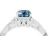 White gold Emerald Cut Aquamarine Solitaire Engagement Ring with Celtic Knot Band and Four-Prong Setting_4