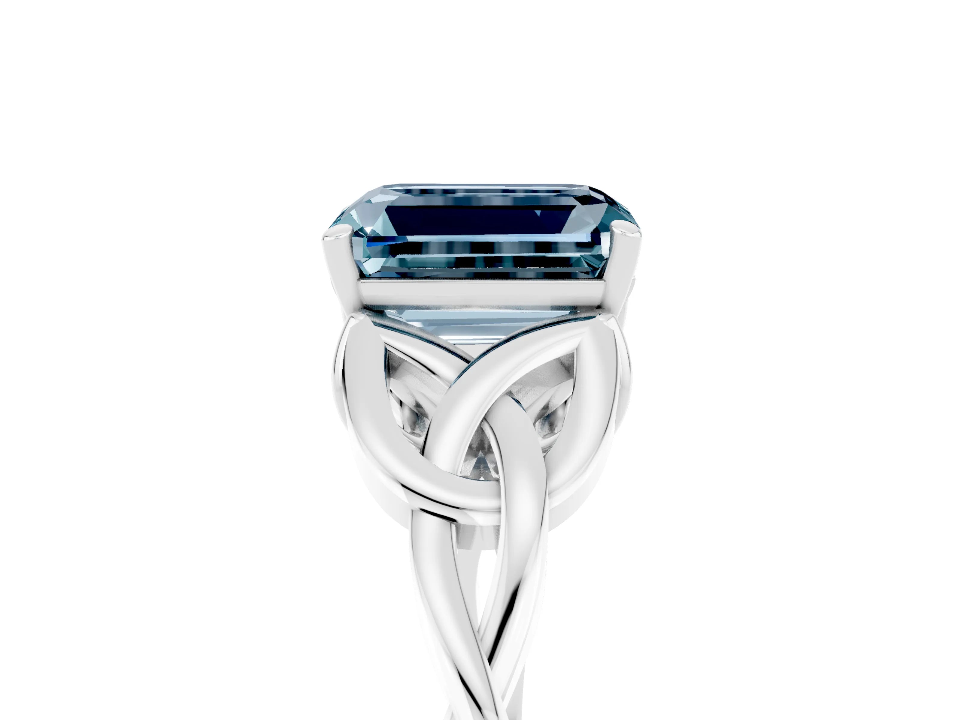 White gold Emerald Cut Aquamarine Solitaire Engagement Ring with Celtic Knot Band and Four-Prong Setting_5