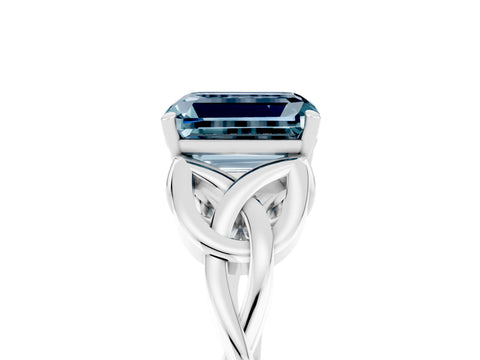 White gold Emerald Cut Aquamarine Solitaire Engagement Ring with Celtic Knot Band and Four-Prong Setting_5