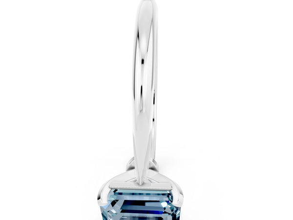 White gold Emerald Cut Aquamarine Solitaire Engagement Ring with Classic Band and Four-Prong Setting