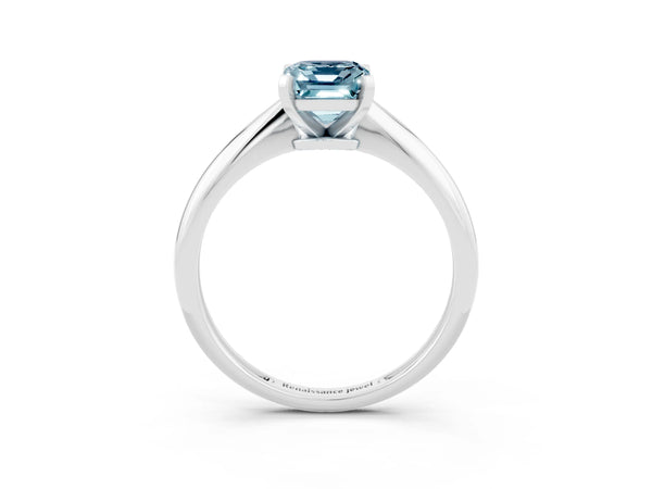 White gold Emerald Cut Aquamarine Solitaire Engagement Ring with Classic Band and Four-Prong Setting