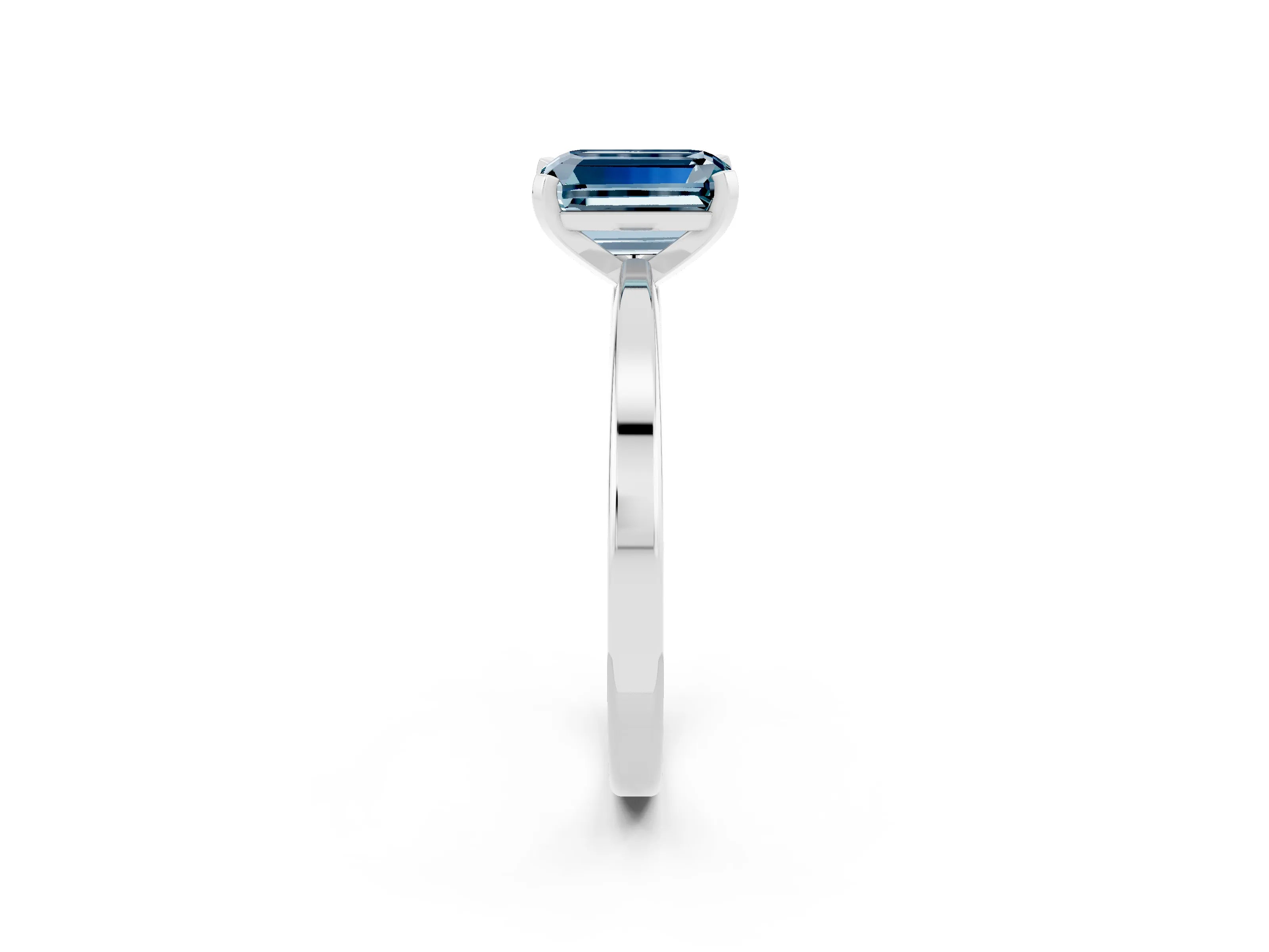 White gold Emerald Cut Aquamarine Solitaire Engagement Ring with Classic Band and Four-Prong Setting_26
