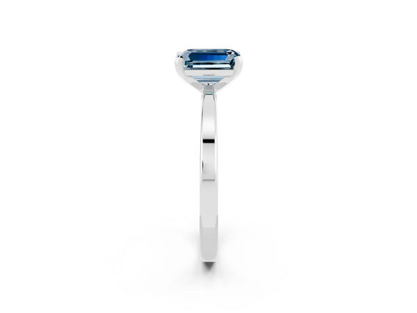 White gold Emerald Cut Aquamarine Solitaire Engagement Ring with Classic Band and Four-Prong Setting