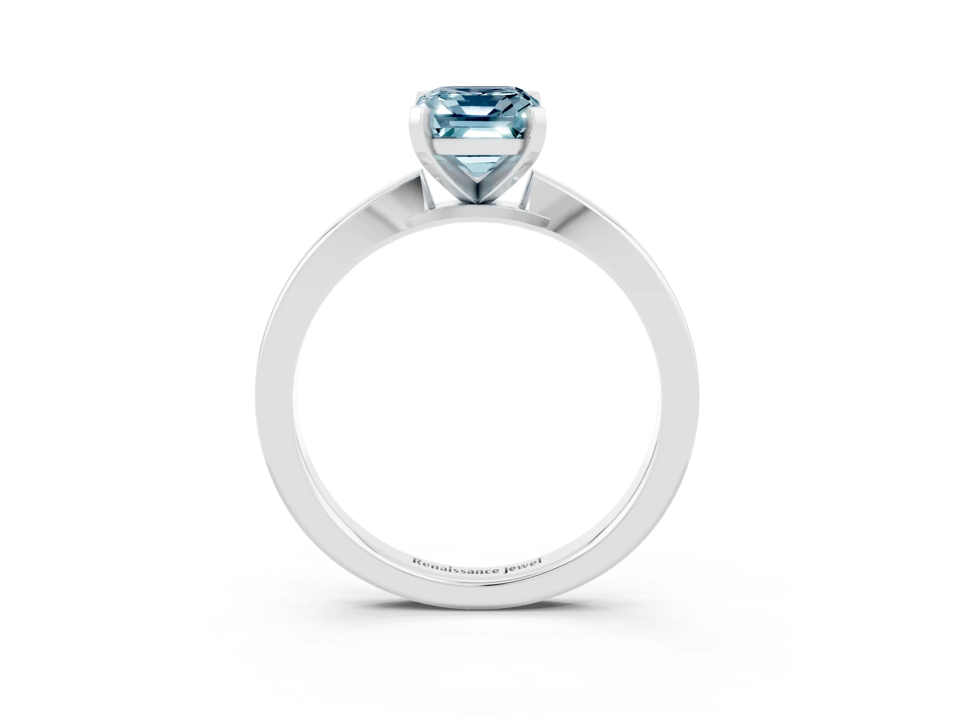 White gold Emerald Cut Aquamarine Solitaire Engagement Ring with Classic Band and Four-Prong Setting_27