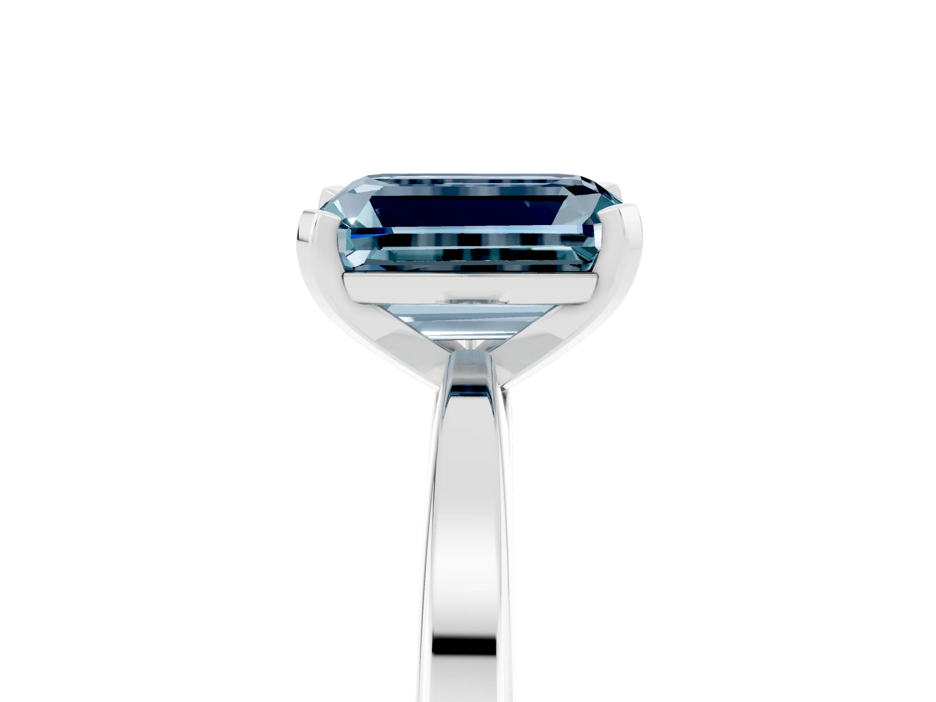 White gold Emerald Cut Aquamarine Solitaire Engagement Ring with Classic Band and Four-Prong Setting_29