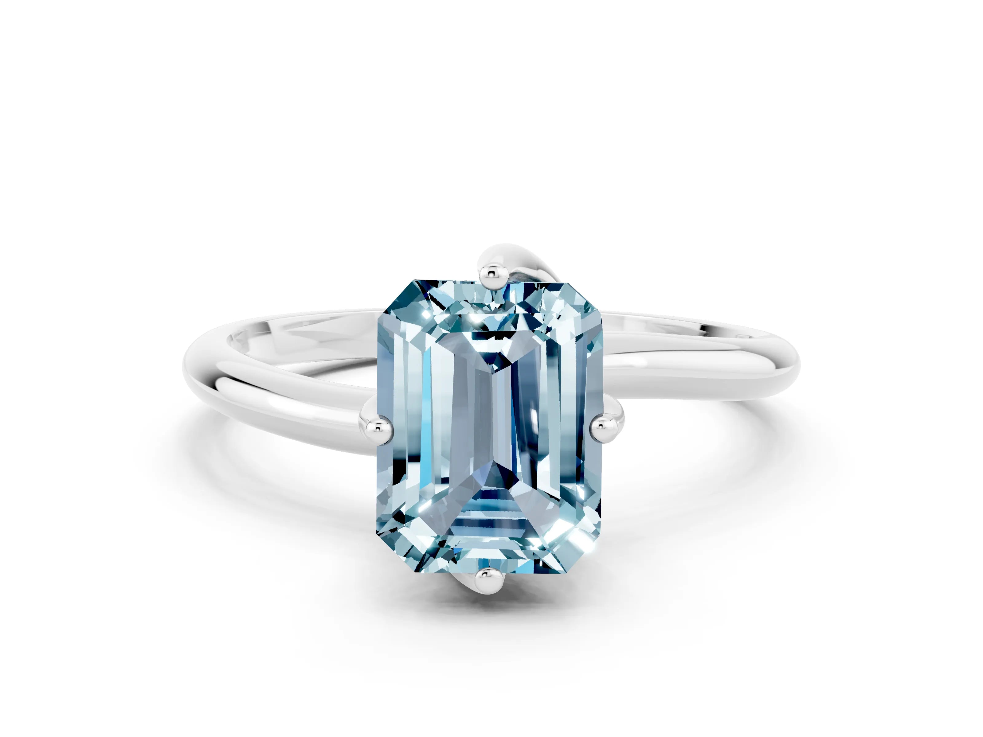 White gold Emerald Cut Aquamarine Solitaire Engagement Ring with Four-Prong Setting and Classic Band_12