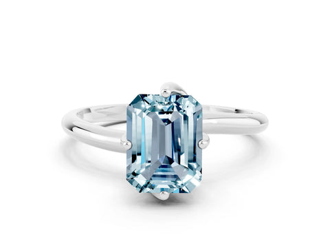 White gold Emerald Cut Aquamarine Solitaire Engagement Ring with Four-Prong Setting and Classic Band_12