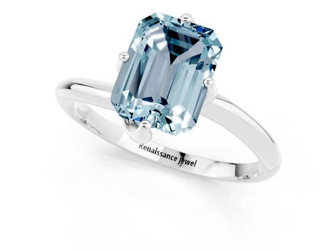White gold Emerald Cut Aquamarine Solitaire Engagement Ring with Four-Prong Setting and Classic Band_13