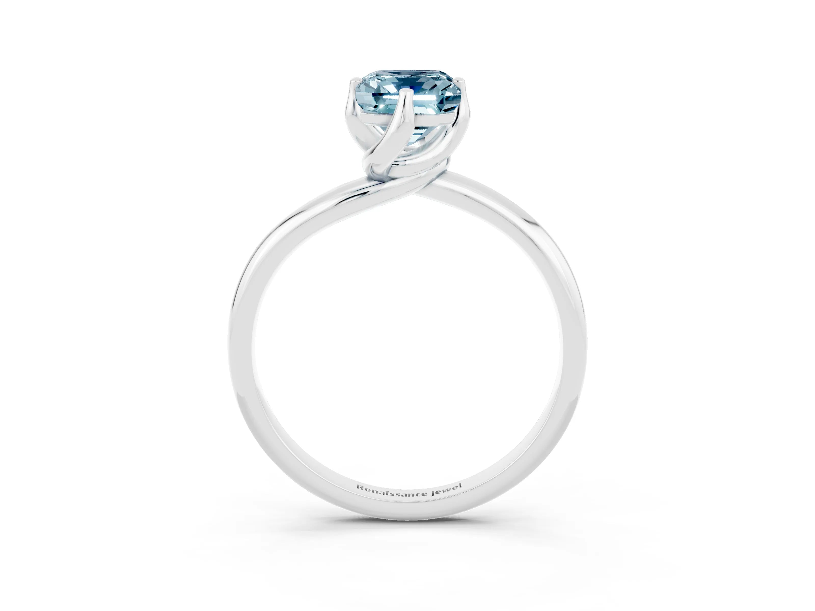 White gold Emerald Cut Aquamarine Solitaire Engagement Ring with Four-Prong Setting and Classic Band_15