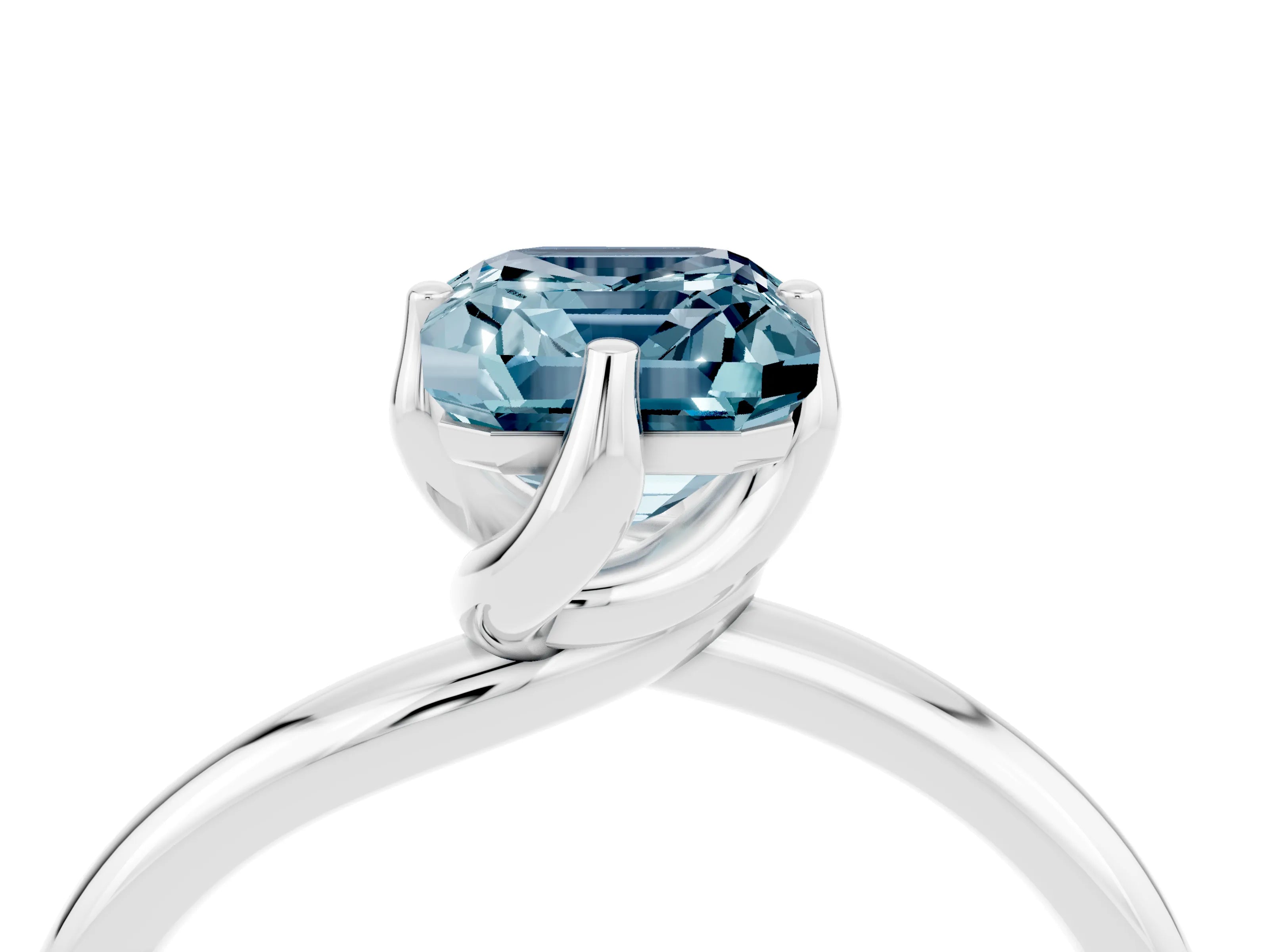 White gold Emerald Cut Aquamarine Solitaire Engagement Ring with Four-Prong Setting and Classic Band_16