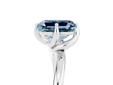 White gold Emerald Cut Aquamarine Solitaire Engagement Ring with Four-Prong Setting and Classic Band_17