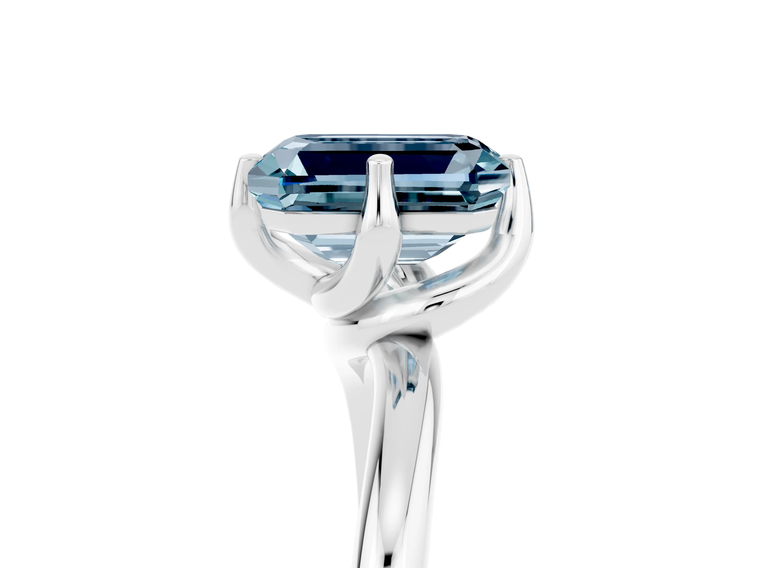 White gold Emerald Cut Aquamarine Solitaire Engagement Ring with Four-Prong Setting and Classic Band_17