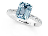 White gold Emerald Cut Aquamarine Solitaire Engagement Ring with Pavé Band and Four-Prong Setting_1