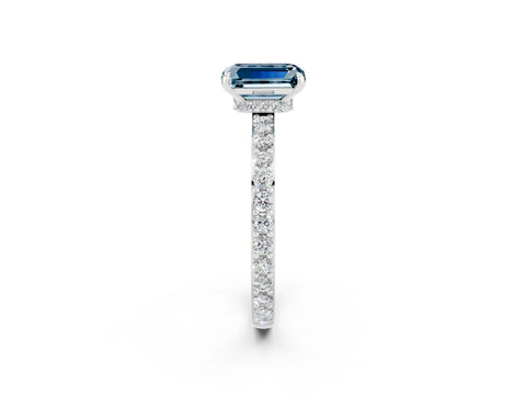 White gold Emerald Cut Aquamarine Solitaire Engagement Ring with Pavé Band and Four-Prong Setting_2