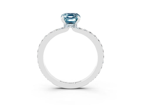 White gold Emerald Cut Aquamarine Solitaire Engagement Ring with Pavé Band and Four-Prong Setting_3