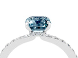 White gold Emerald Cut Aquamarine Solitaire Engagement Ring with Pavé Band and Four-Prong Setting_4
