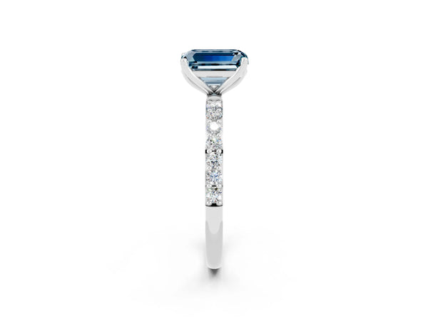 Platinum Emerald Cut Aquamarine Solitaire Engagement Ring with Round  Pavé Band and Prong Setting