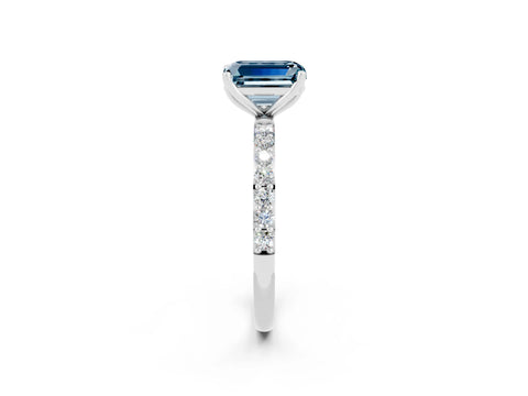 White gold Emerald Cut Aquamarine Solitaire Engagement Ring with Pavé Band and Prong Setting_2