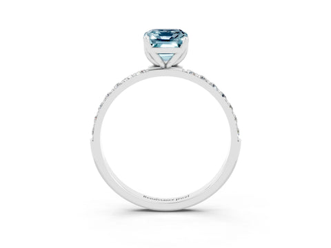 White gold Emerald Cut Aquamarine Solitaire Engagement Ring with Pavé Band and Prong Setting_3
