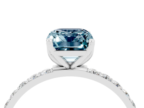 White gold Emerald Cut Aquamarine Solitaire Engagement Ring with Pavé Band and Prong Setting_4