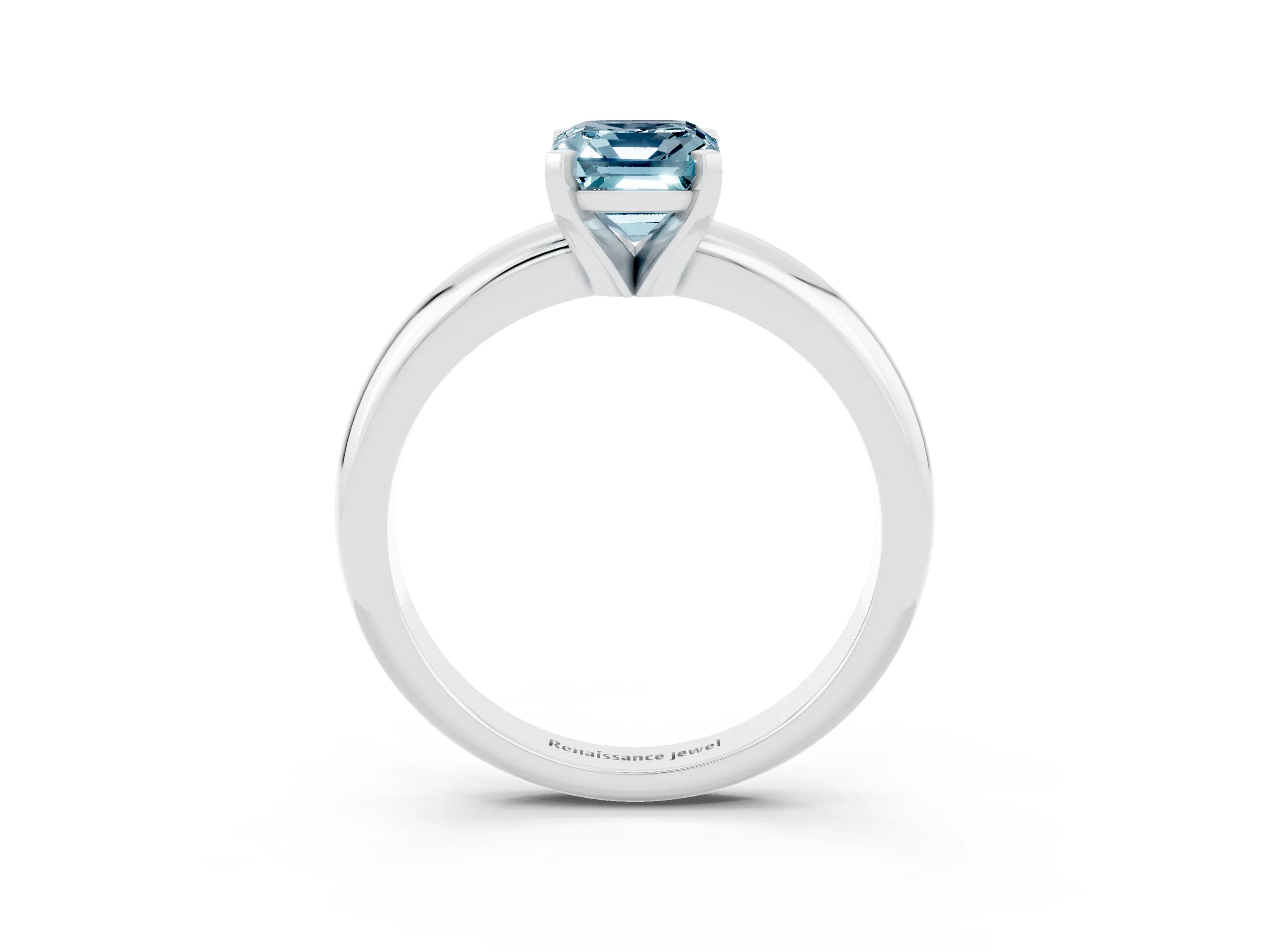 White gold Emerald Cut Aquamarine Solitaire Engagement Ring with Round Band and Four-Prong Setting_3