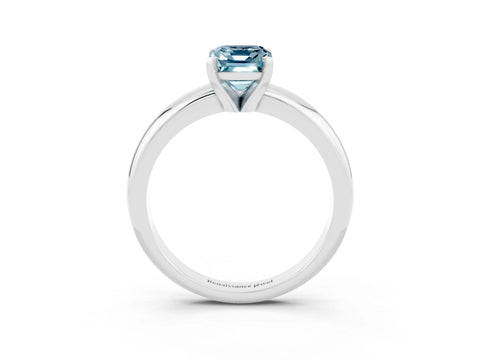 White gold Emerald Cut Aquamarine Solitaire Engagement Ring with Round Band and Four-Prong Setting_3