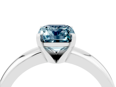 White gold Emerald Cut Aquamarine Solitaire Engagement Ring with Round Band and Four-Prong Setting_4