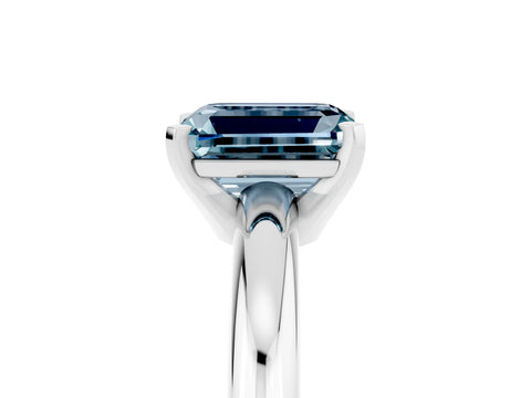 White gold Emerald Cut Aquamarine Solitaire Engagement Ring with Round Band and Four-Prong Setting_5