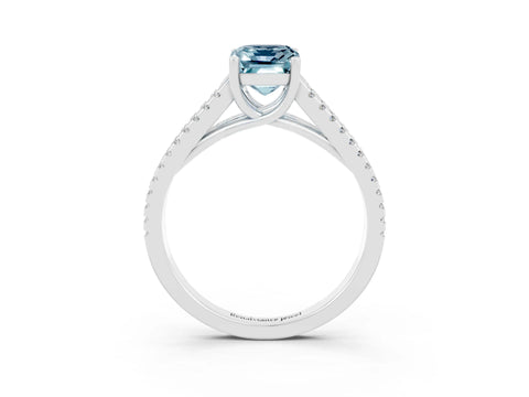 White gold Emerald Cut Aquamarine Solitaire Engagement Ring with Split Shank Pavé Band_3
