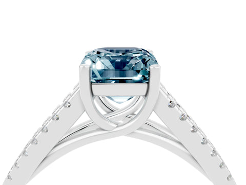 White gold Emerald Cut Aquamarine Solitaire Engagement Ring with Split Shank Pavé Band_4