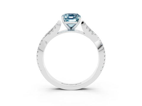 White gold Emerald Cut Aquamarine Solitaire Engagement Ring with Twisted Pavé Band and Four-Prong Setting_3