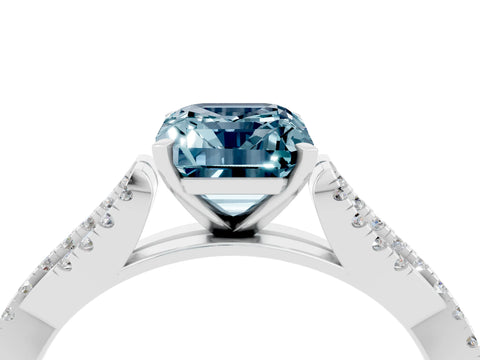 White gold Emerald Cut Aquamarine Solitaire Engagement Ring with Twisted Pavé Band and Four-Prong Setting_4
