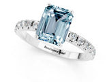 10K White Gold Aquamarine Solitaire Pavé Band with Four-Prong Setting