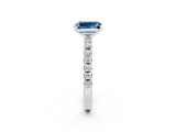 10K White Gold Aquamarine Solitaire Pavé Band with Four-Prong Setting