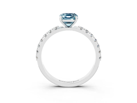 White gold Emerald Cut Aquamarine Solitaire Pavé Band with Four-Prong Setting_3