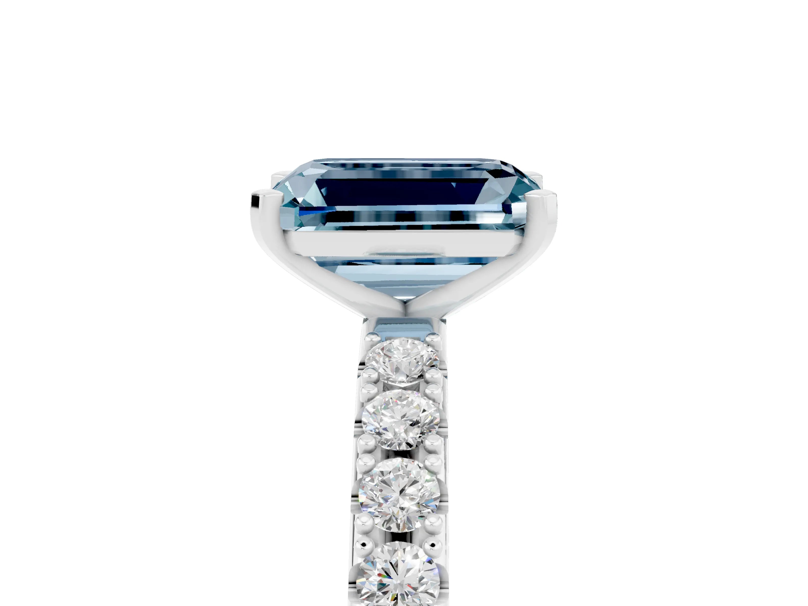 White gold Emerald Cut Aquamarine Solitaire Pavé Band with Four-Prong Setting_5