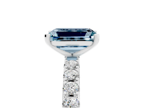White gold Emerald Cut Aquamarine Solitaire Pavé Band with Four-Prong Setting_5