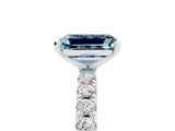 10K White Gold Aquamarine Solitaire Pavé Band with Four-Prong Setting