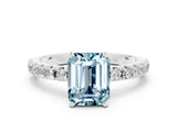 10K White Gold Aquamarine Solitaire Pavé Band with Four-Prong Setting