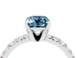 White gold Emerald Cut Aquamarine Solitaire Pavé Engagement Ring with Round Band and Prong Setting_16