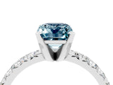 White gold Emerald Cut Aquamarine Solitaire Pavé Engagement Ring with Round Band and Prong Setting_66