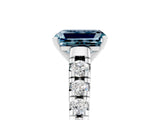 White gold Emerald Cut Aquamarine Solitaire Ring with Cathedral Setting and Pavé Band_5