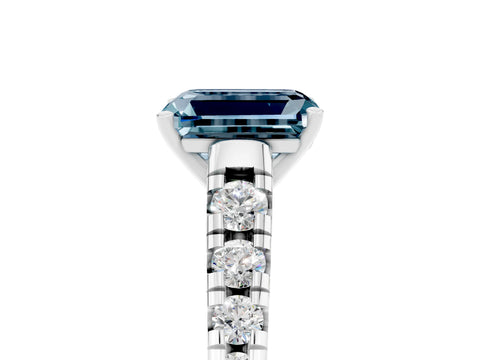 White gold Emerald Cut Aquamarine Solitaire Ring with Cathedral Setting and Pavé Band_5