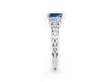 White gold Emerald Cut Aquamarine Solitaire Ring with Filigree Band and Four-Prong Setting_47