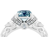 White gold Emerald Cut Aquamarine Solitaire Ring with Filigree Band and Four-Prong Setting_49