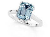 White gold Emerald Cut Aquamarine Solitaire Ring with Flower Prong Setting and Classic Band_13