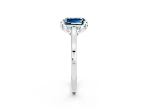 White gold Emerald Cut Aquamarine Solitaire Ring with Flower Prong Setting and Classic Band_14