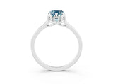 White gold Emerald Cut Aquamarine Solitaire Ring with Flower Prong Setting and Classic Band_15