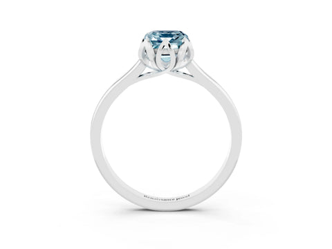 White gold Emerald Cut Aquamarine Solitaire Ring with Flower Prong Setting and Classic Band_15