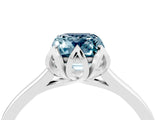 White gold Emerald Cut Aquamarine Solitaire Ring with Flower Prong Setting and Classic Band_16